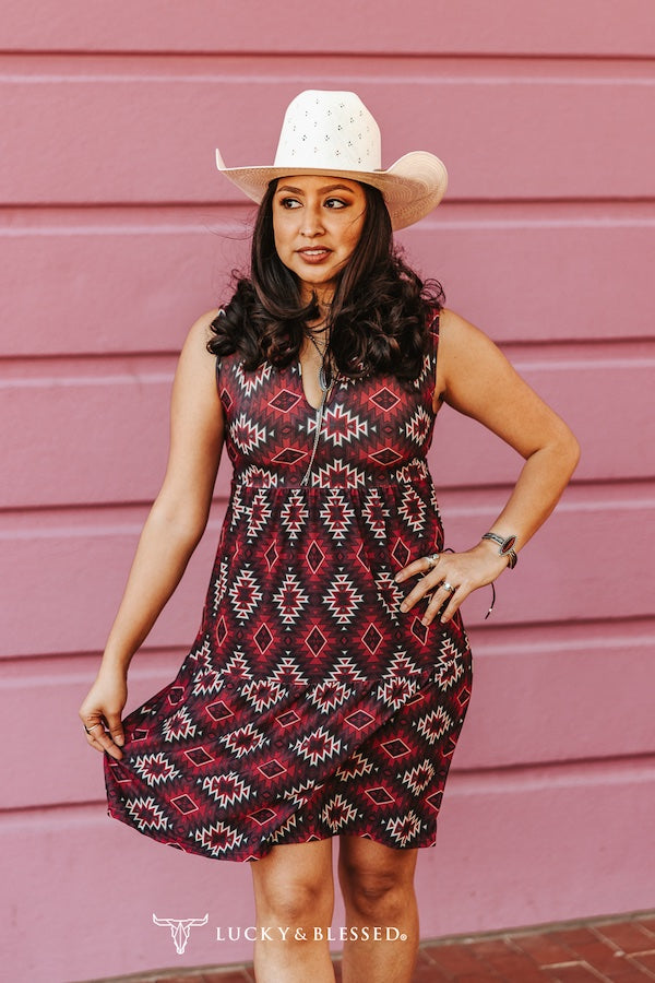 Burgundy Southwestern Tiered Dress