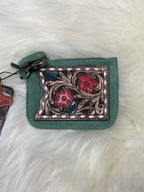 Olive Suede Floral Tooled Card Holder