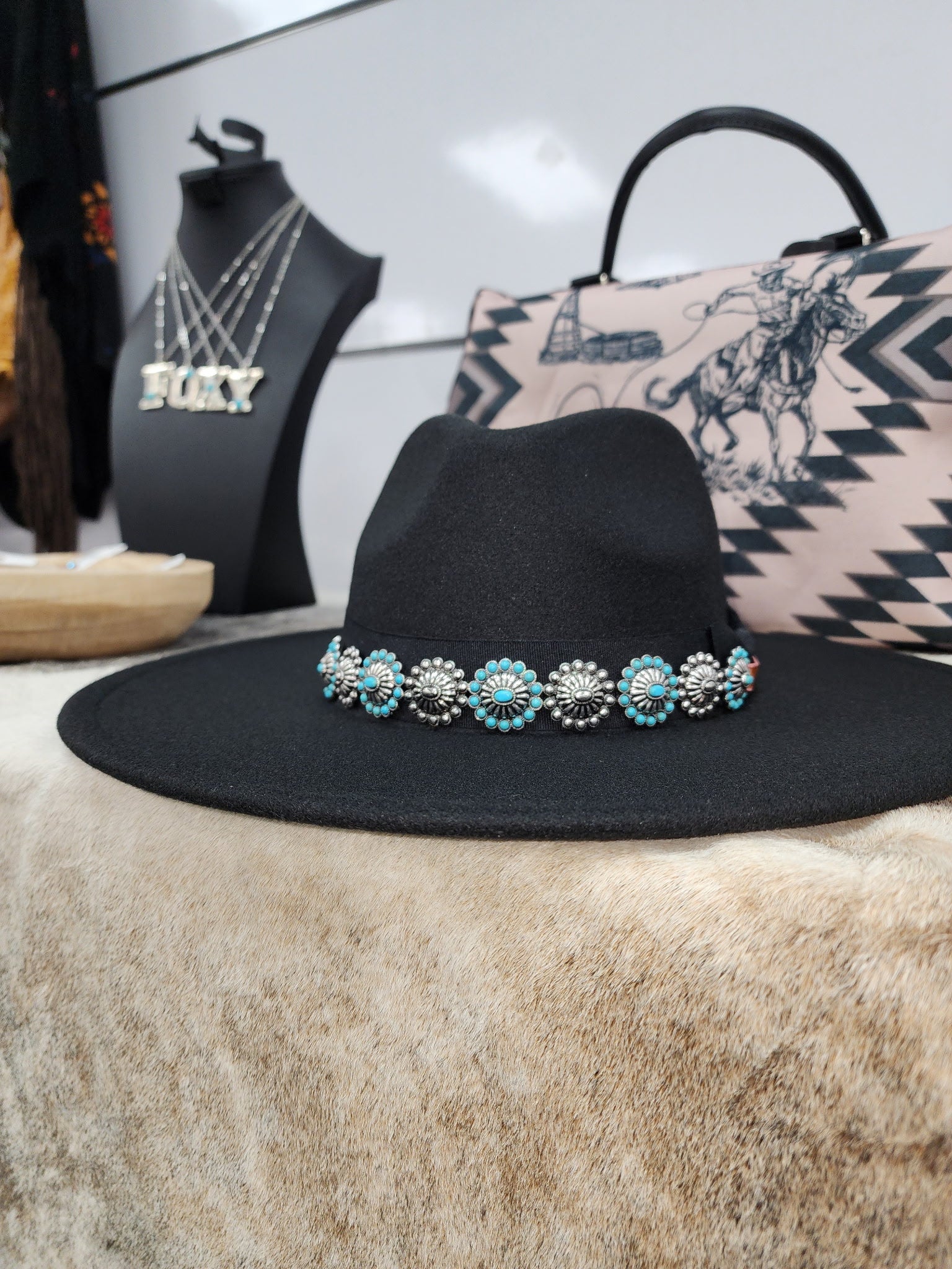 Turquoise Cluster Concho Hat Band