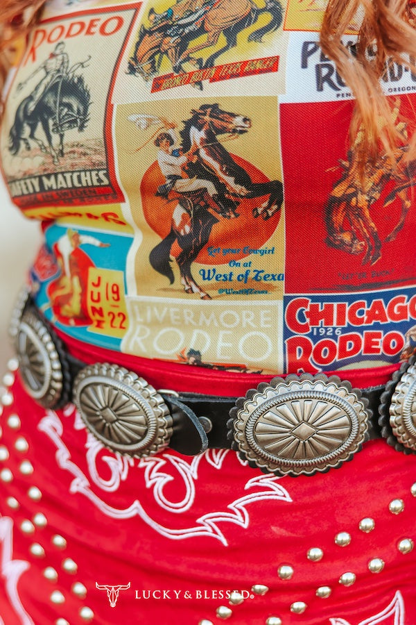 Black Leather Stamped Concho Belt