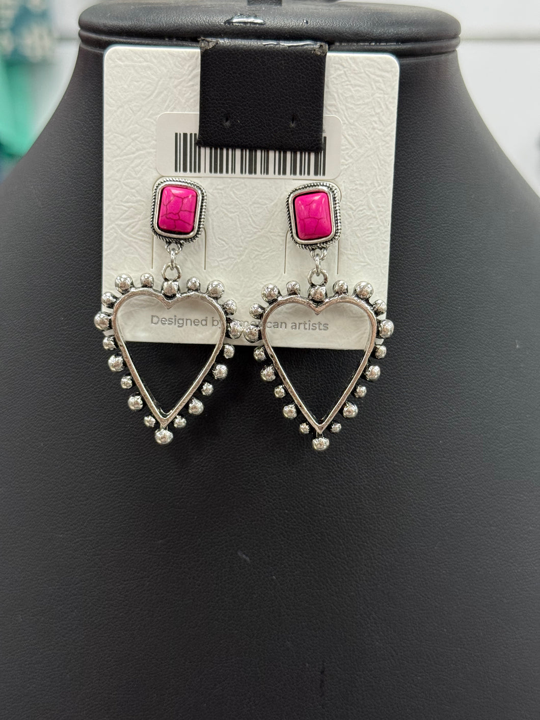 Pink Heart Bead Post Earrings