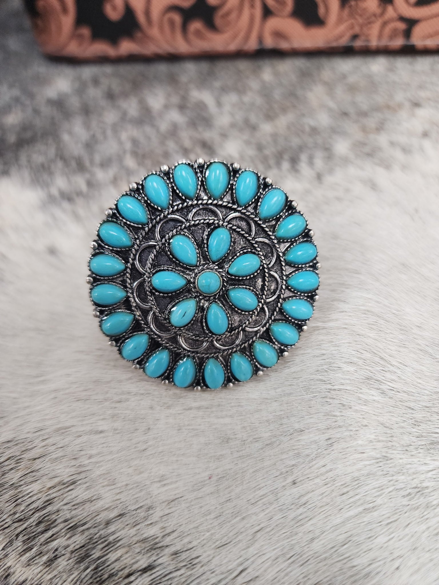 Turquoise Floral Cuff Ring