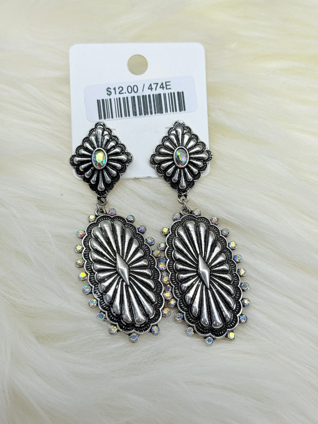 Crystal Concho Diamond Post Earrings