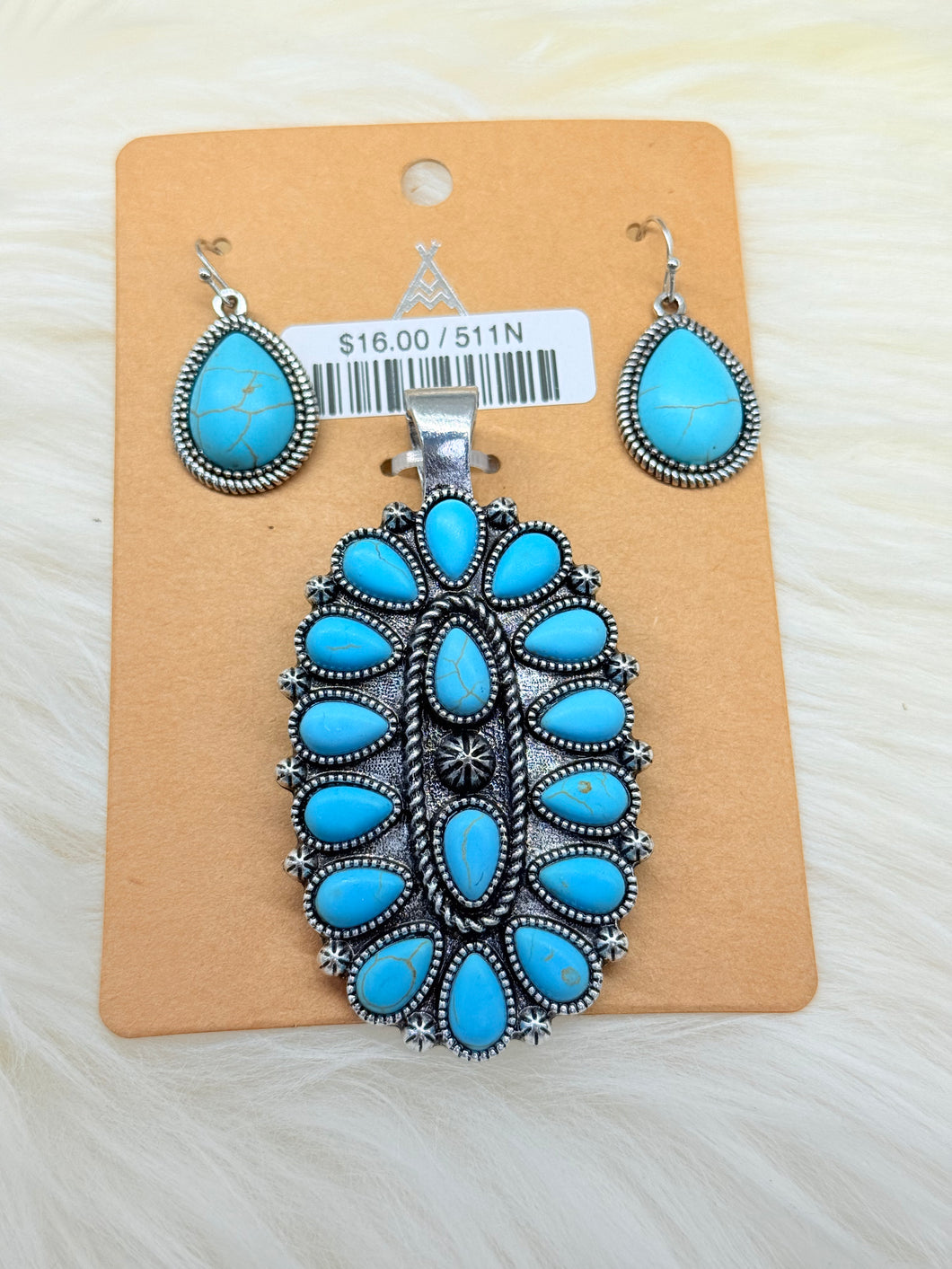 Turquoise Cluster Pendant and Earrings Set