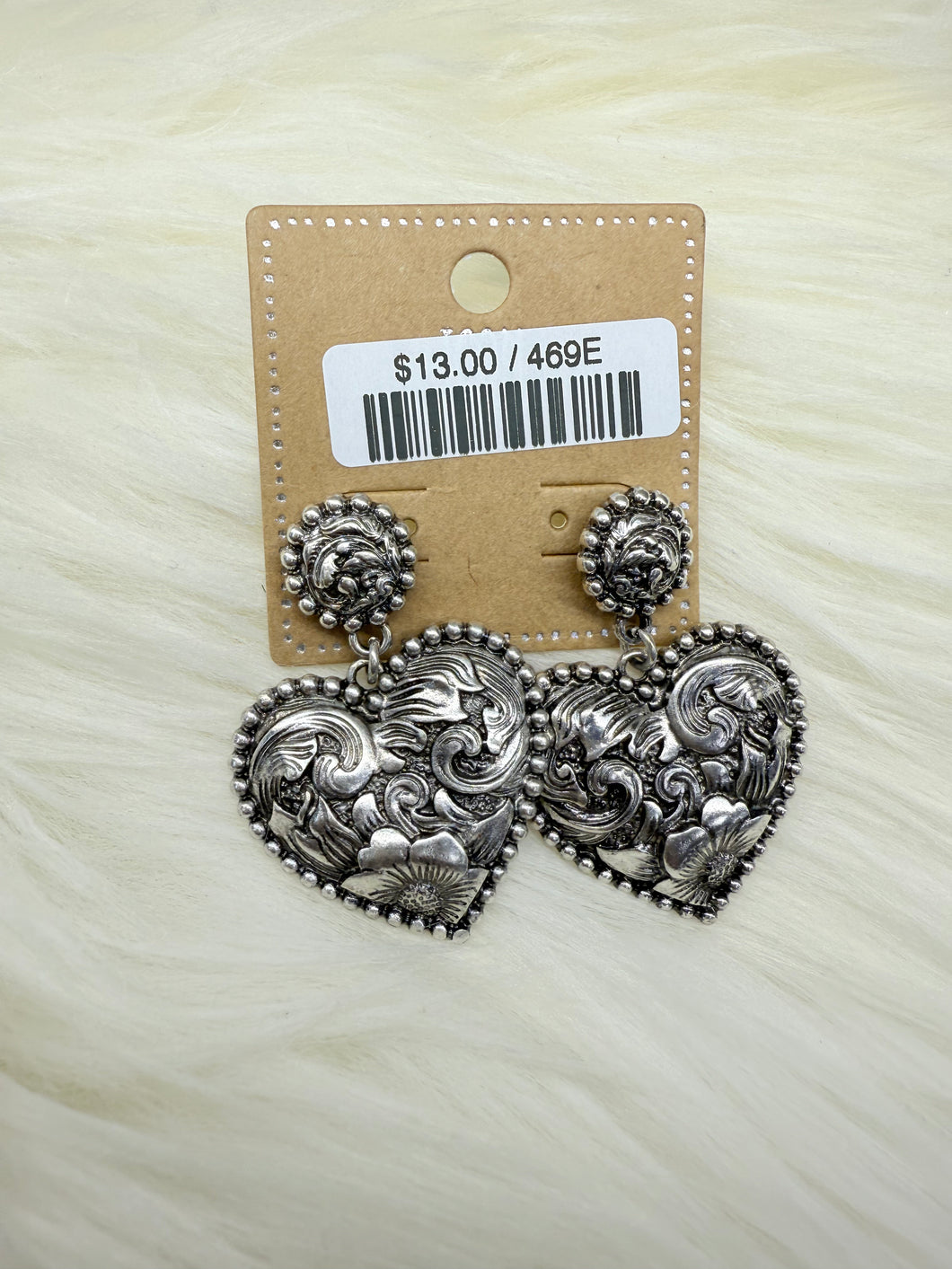 Silver Floral Heart Post Earrings
