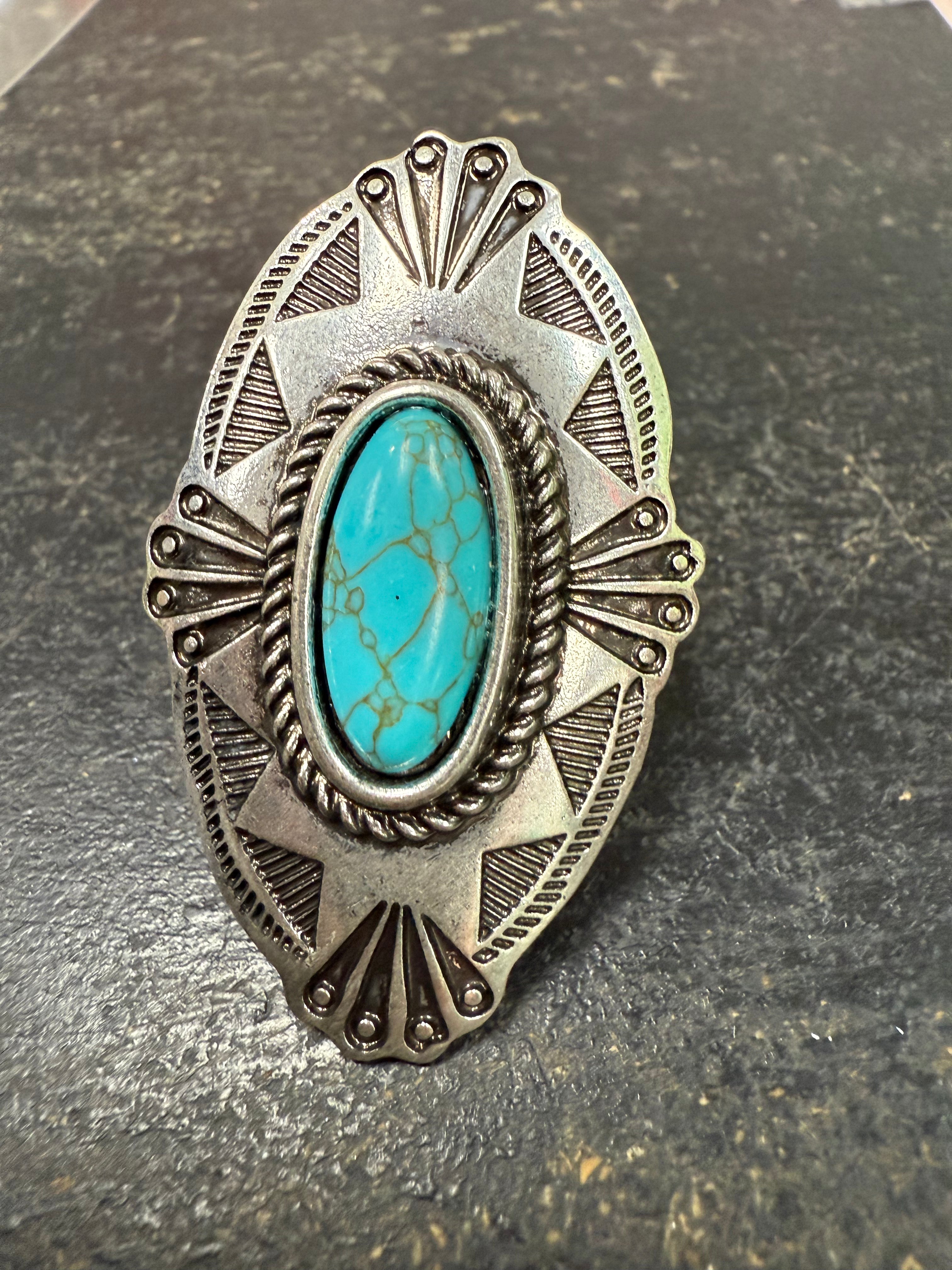 Turquoise Stamped Cuff Ring