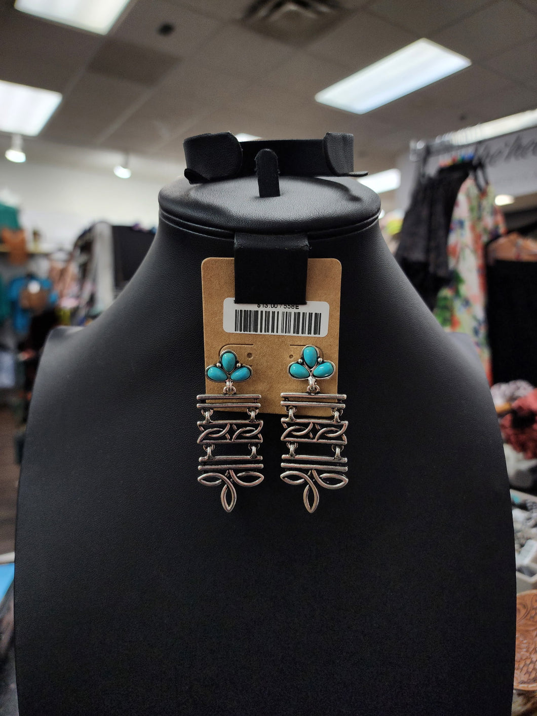Turquoise Boot Stitch Dangle Post Earrings