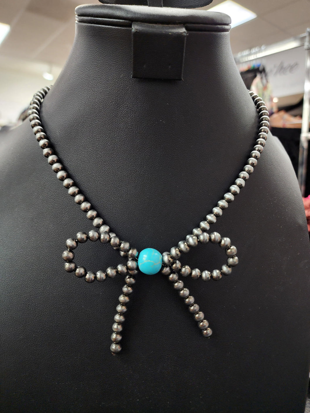 Turquoise Pearl Ribbon Necklace