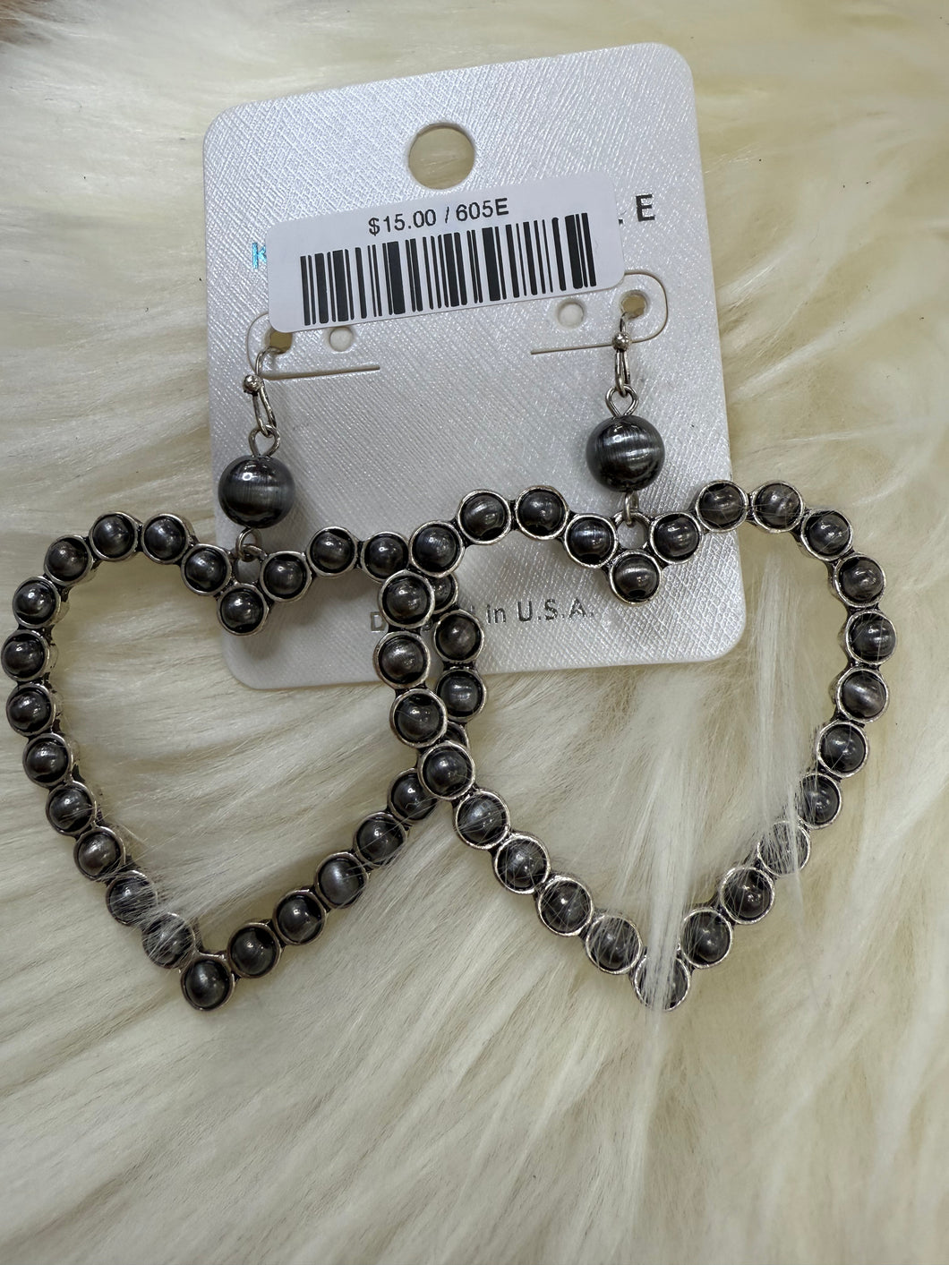 Pearl Bead Heart Fishhook Earrings