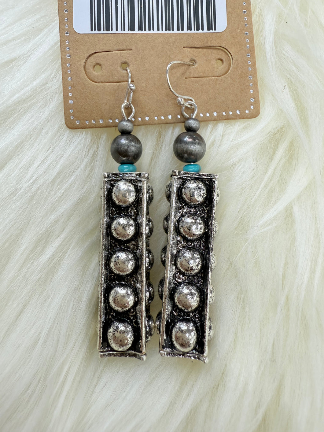 Silver Bead Bar Fishhook Earrings