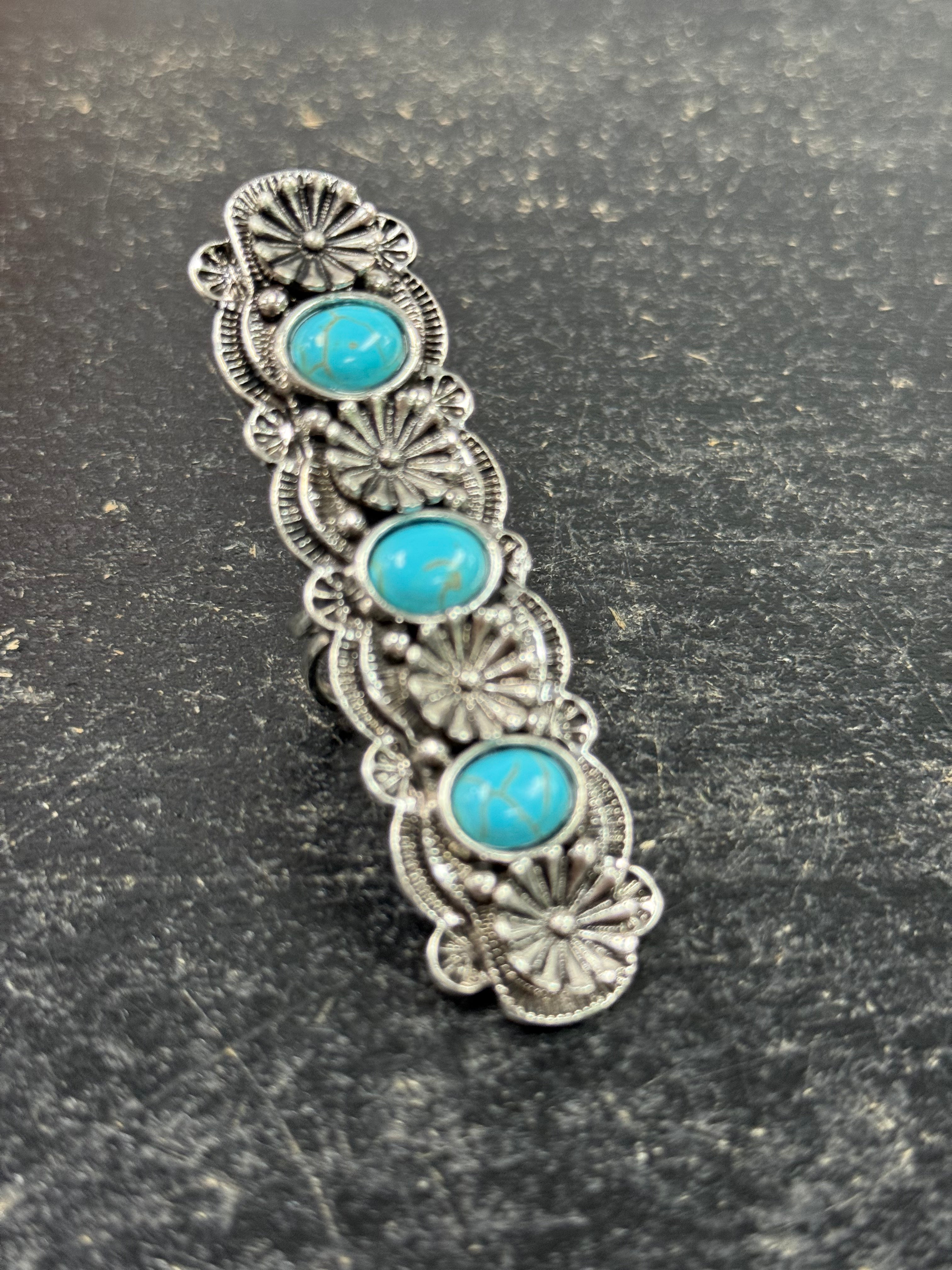 Turquoise Floral Concho Bar Cuff Ring