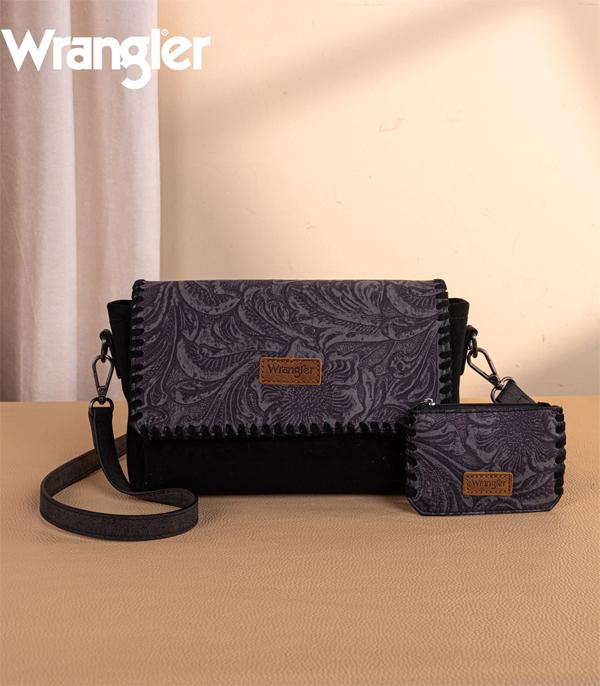 Wrangler Black Embossed Crossbody and Coin Set