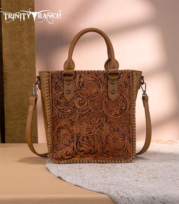 Trinity Ranch Leather Scroll Tote Crossbody