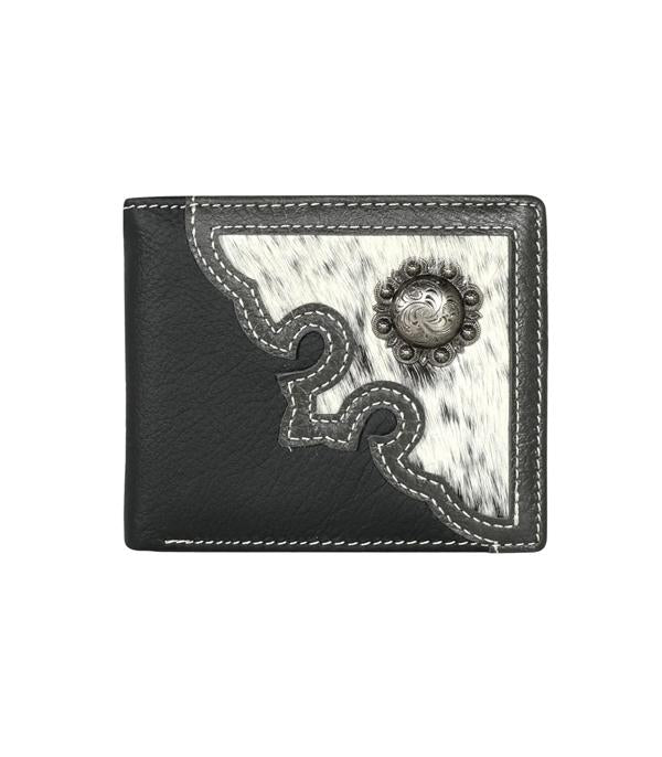 Montana West Black Cowhide Concho Wallet