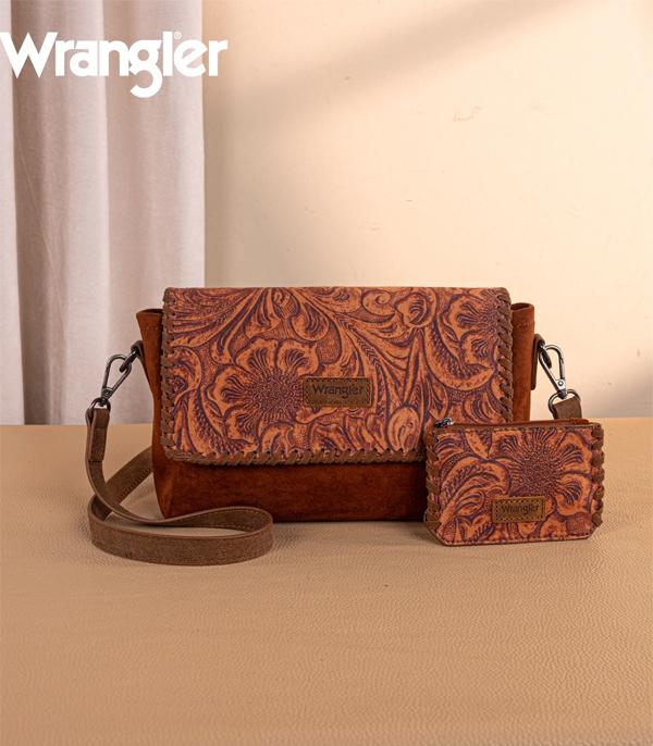 Wrangler Brown Embossed Crossbody and Coin Set