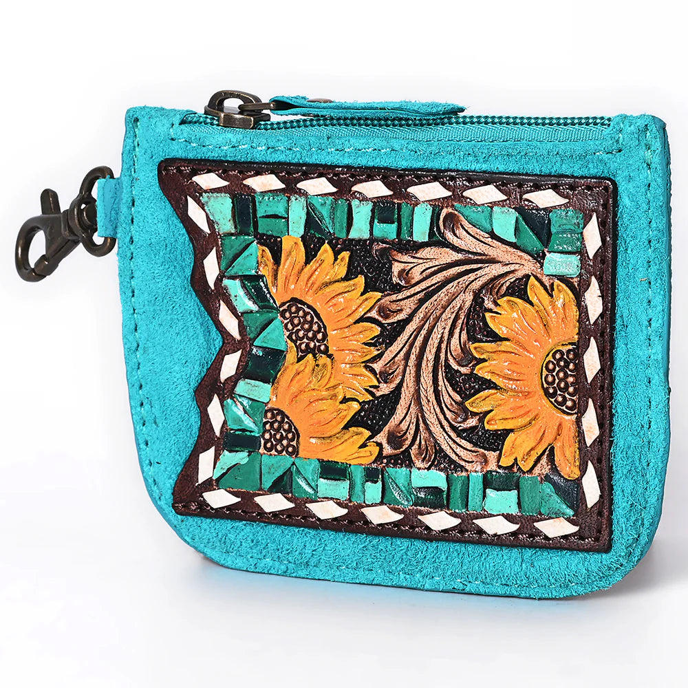 Turquoise Suede Floral Tooled Card Holder