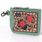 Olive Suede Floral Tooled Card Holder