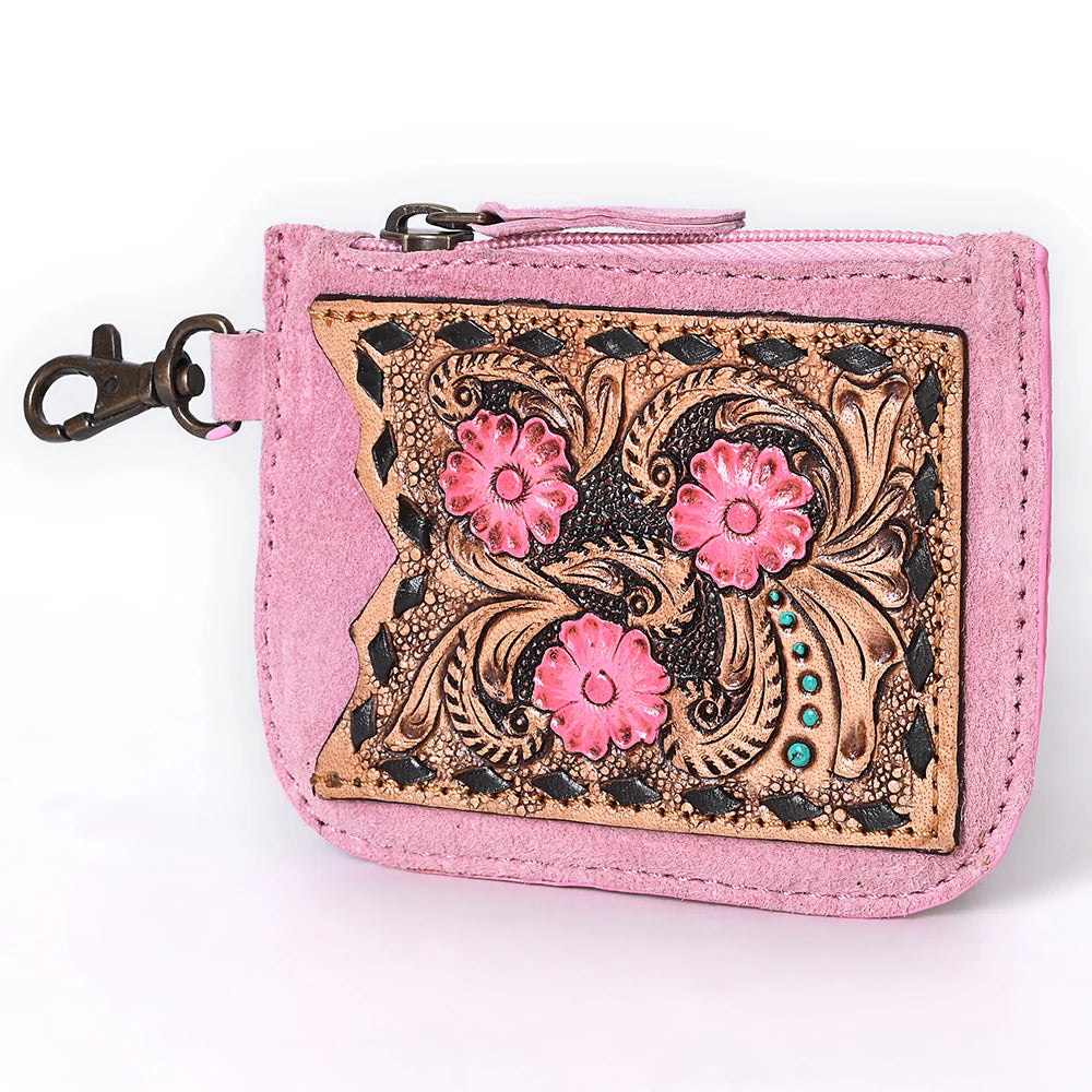 Pink Floral Tooled Card Holder