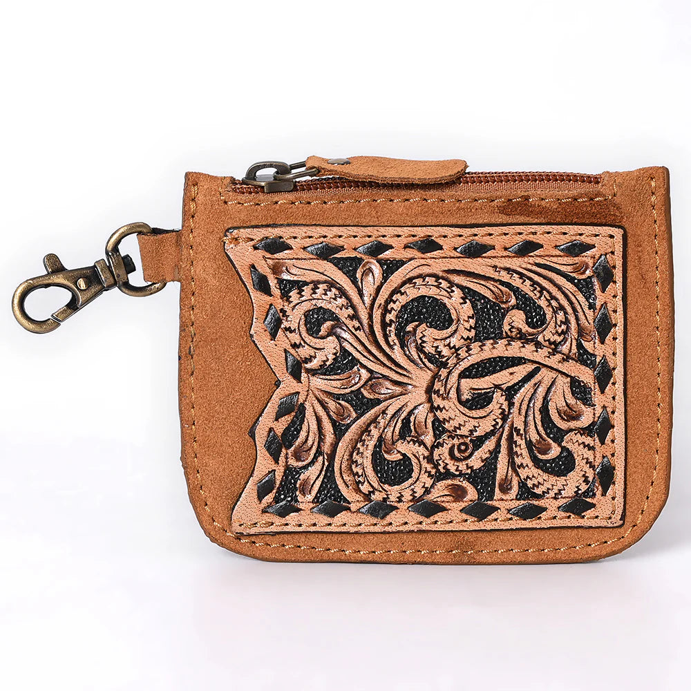 Buckskin Suede Floral Tooled Card Holder