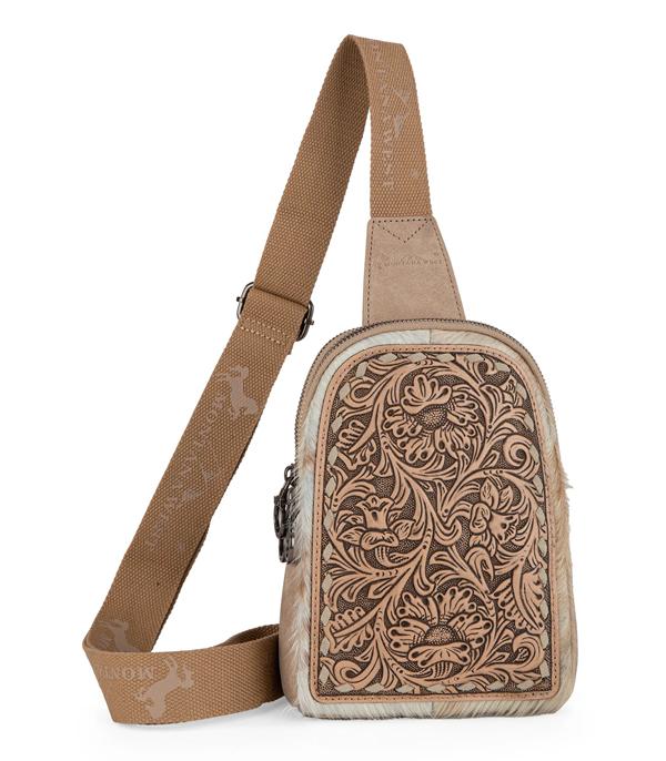 Montana West Tan Tooled Sling Bag