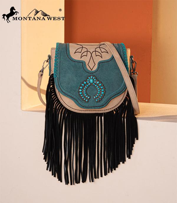 Montana West Beige Turquoise Cluster Fringe Crossbody