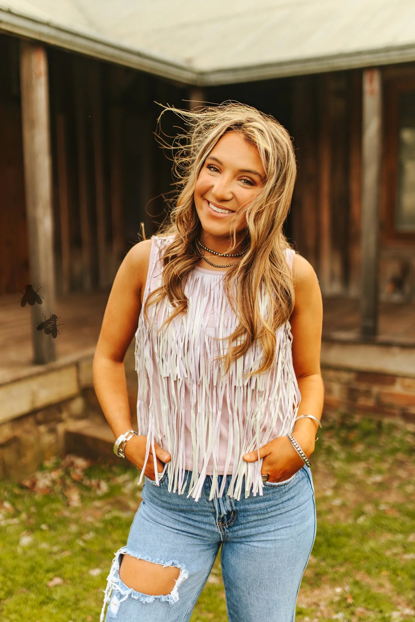 Lilac Fringe Tank Top