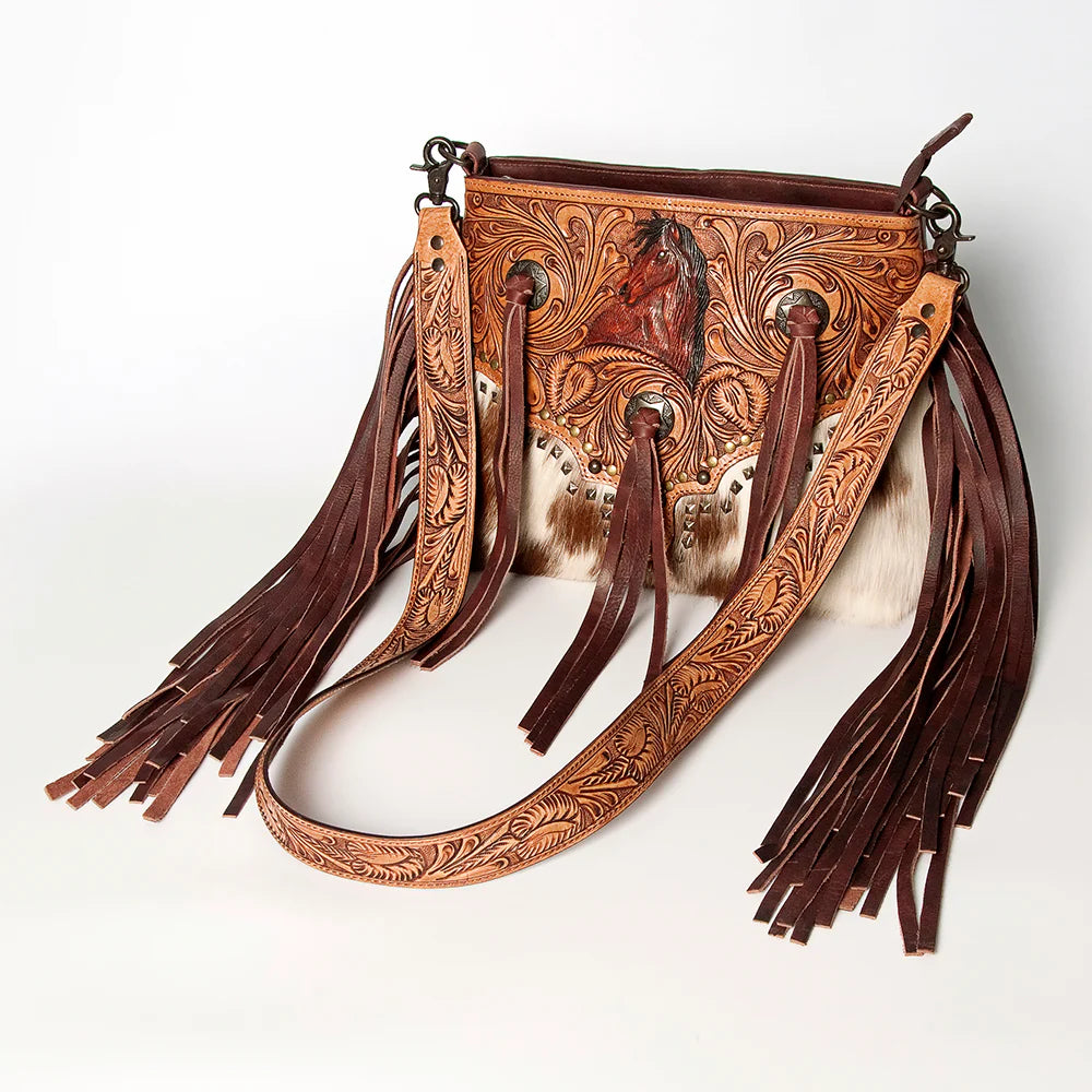 Tooled Horse Hair-On Crossbody Purse