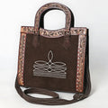 Tooled Suede Leather Boot Stitch Tote Crossbody