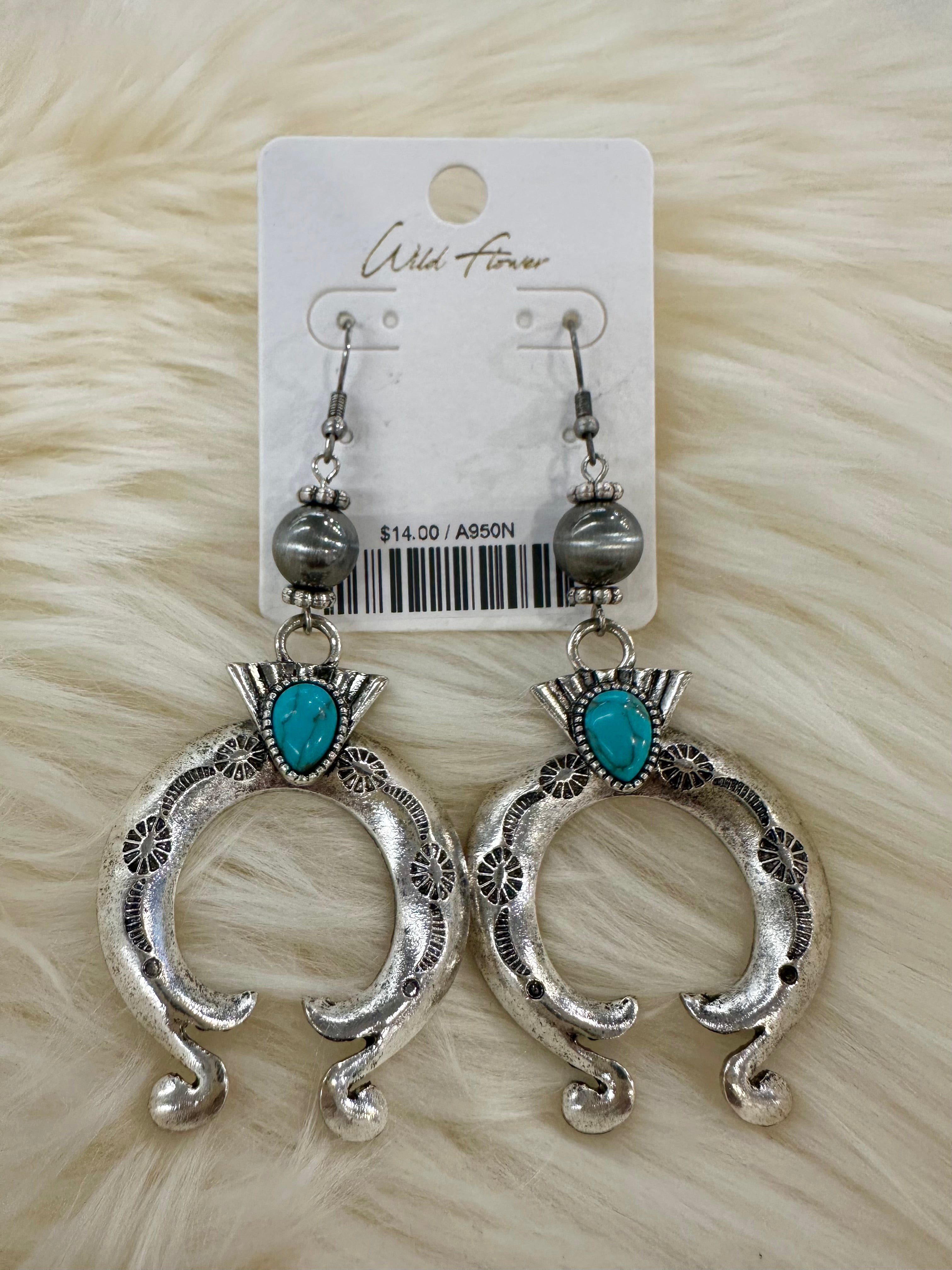 Stamped Turquoise Naja Fishhook Earrings