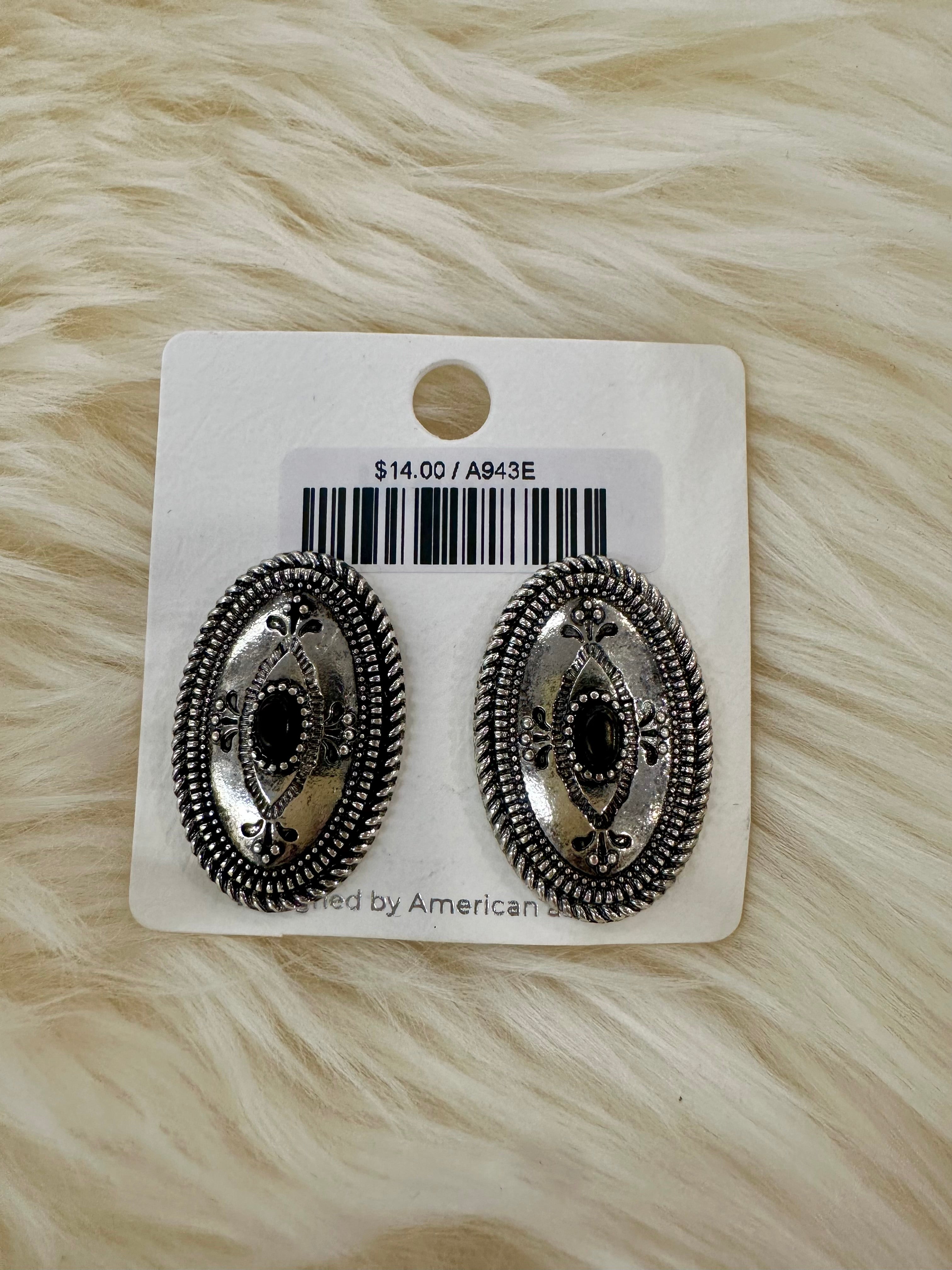 Black Stamped Concho Post Earrings
