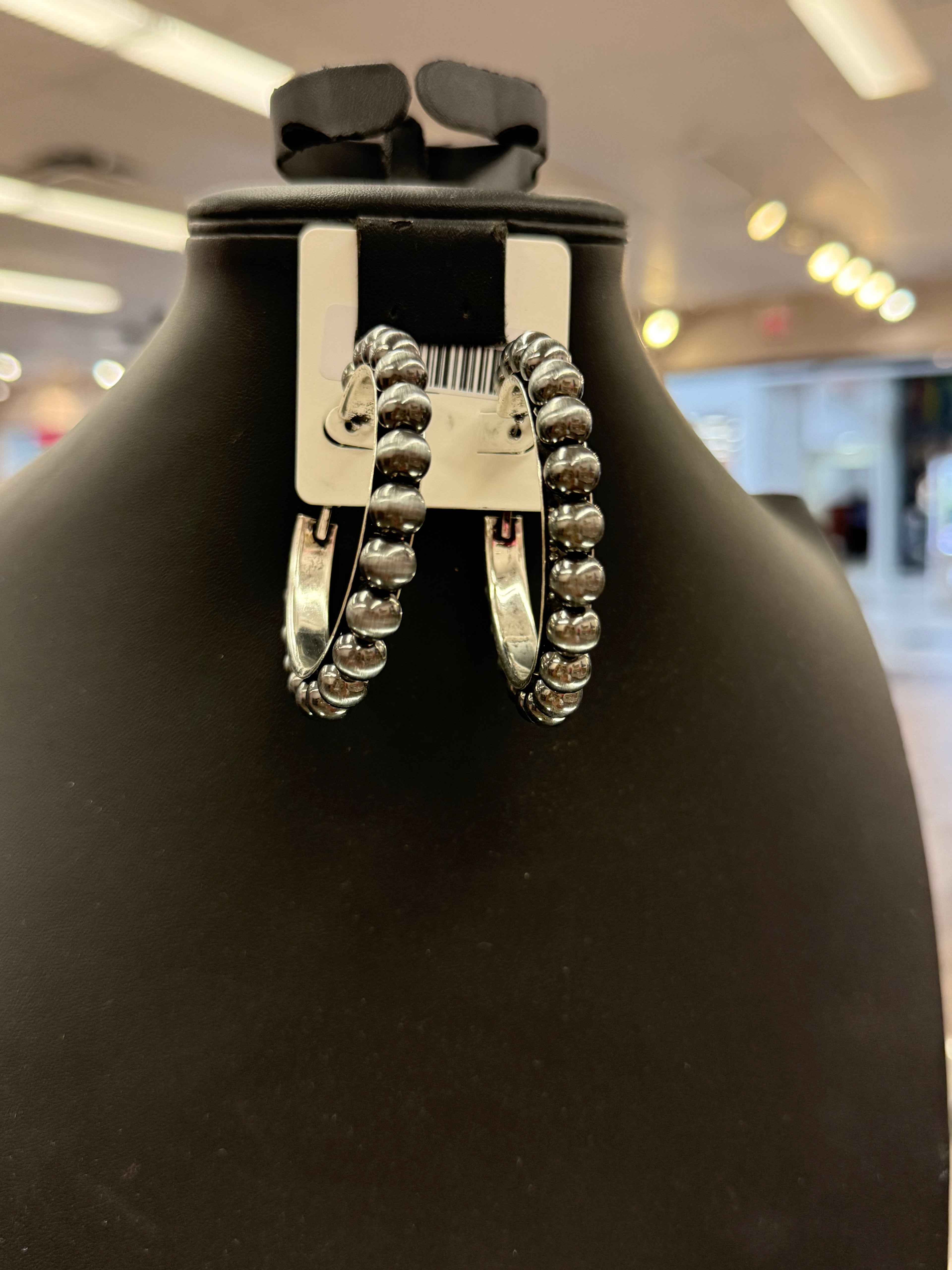 Silver Pearl Bead Hoop Earrings