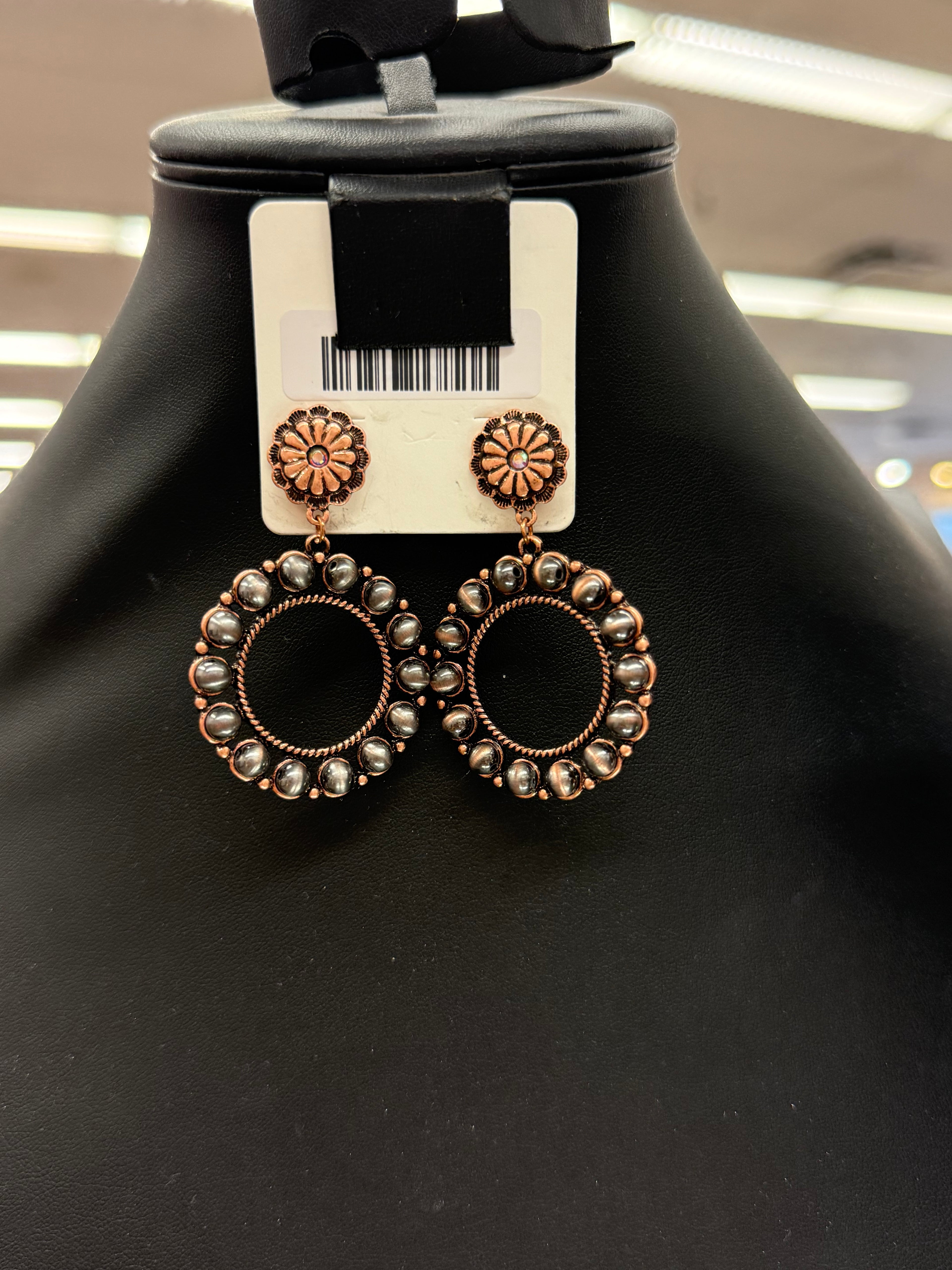 Coppertone Pearl Bead Hoop Post Earrings