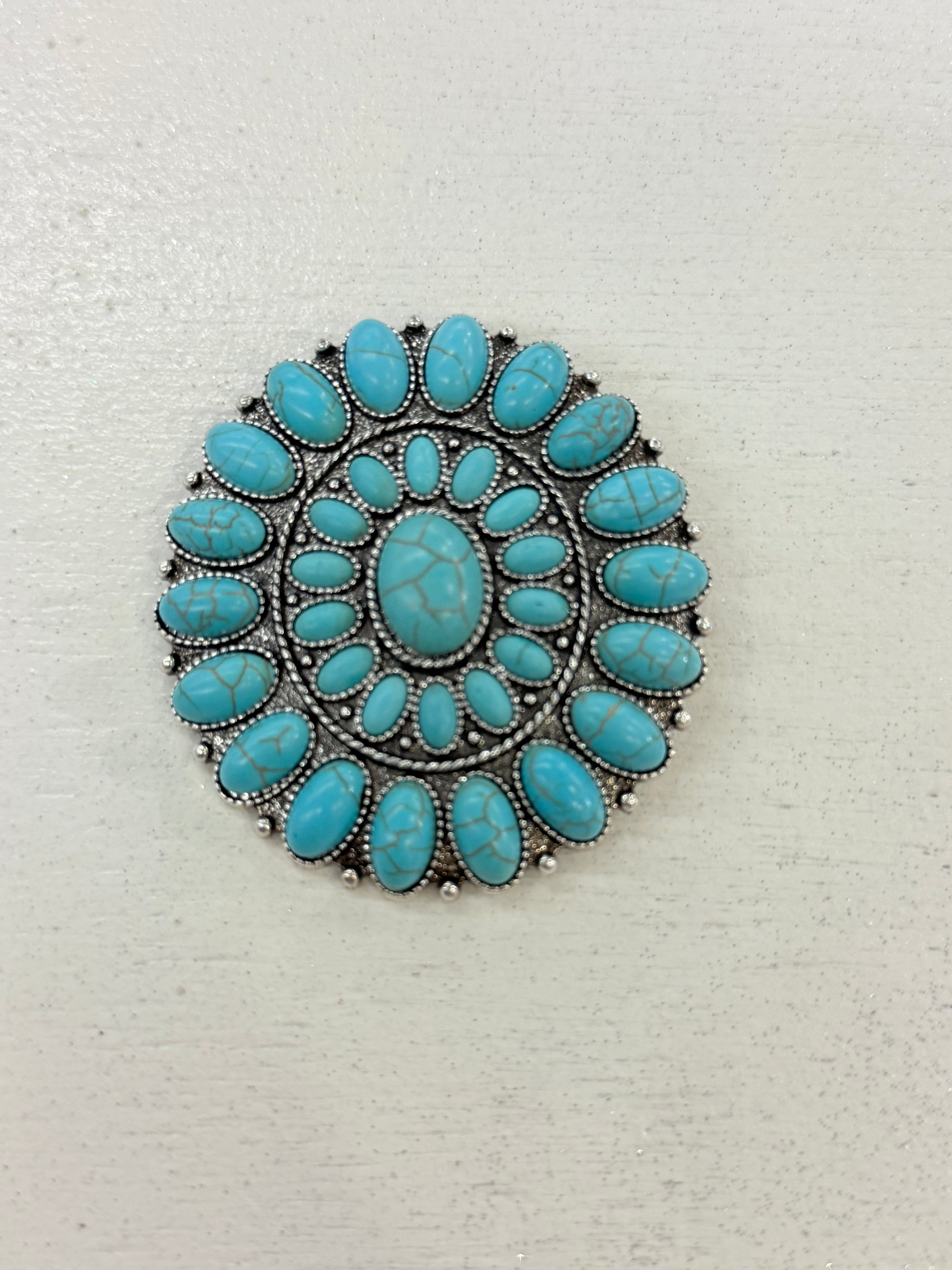 Turquoise Cluster Brooch Pin