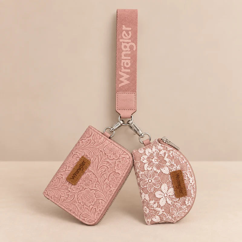Wrangler Pink Floral Lace Card Holder Wristlet