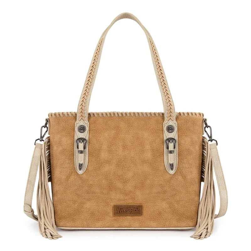 Wrangler Tan Concho Fringe Tote Crossbody