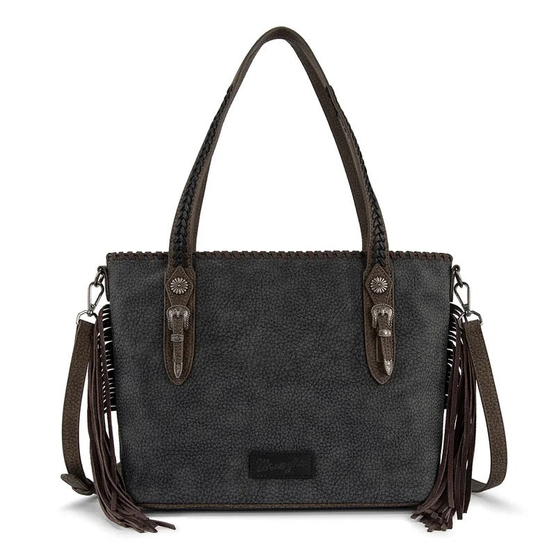 Wrangler Black Concho Fringe Tote Crossbody
