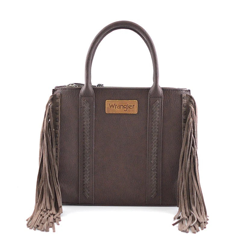 Wrangler Chocolate Fringe Tote Crossbody