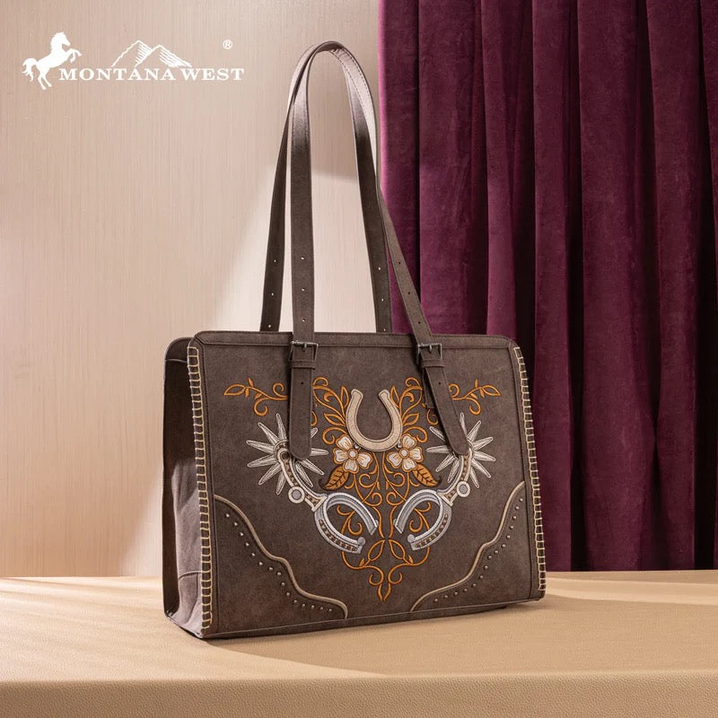 Montana West Brown Spur Stitched Tote Bag