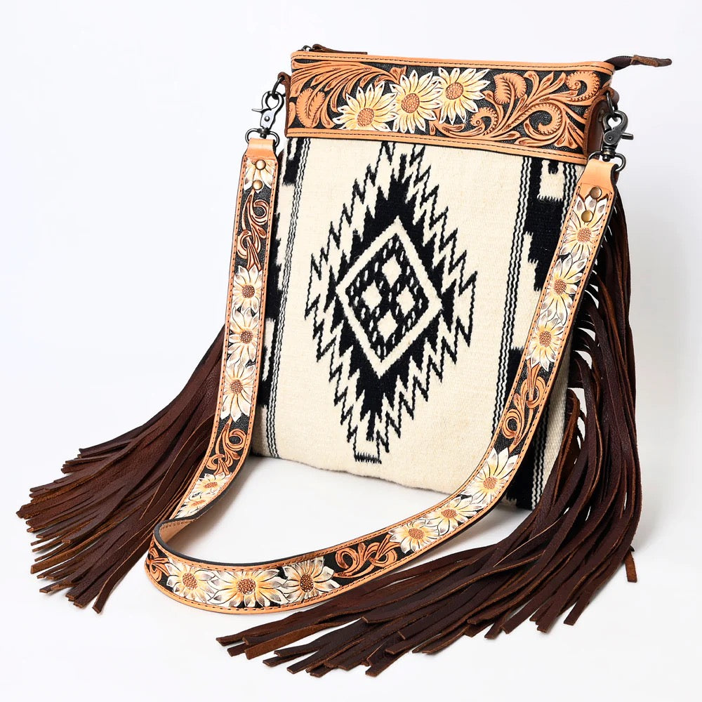 Sunflower Tooled Southwestern Fringe Crossbody