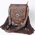 Hand Tooled Cowhide Fringe Crossbody Purse