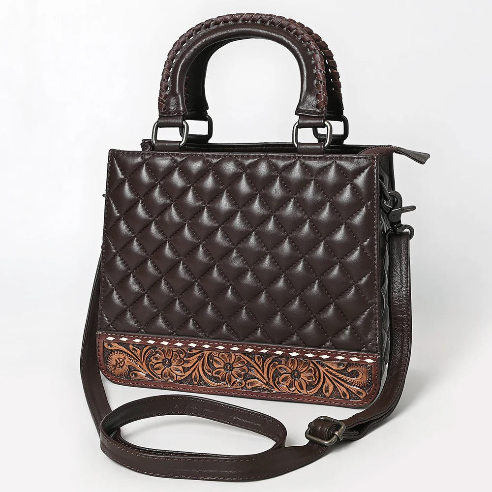 Brown Quilt Stitched Tooled Crossbody