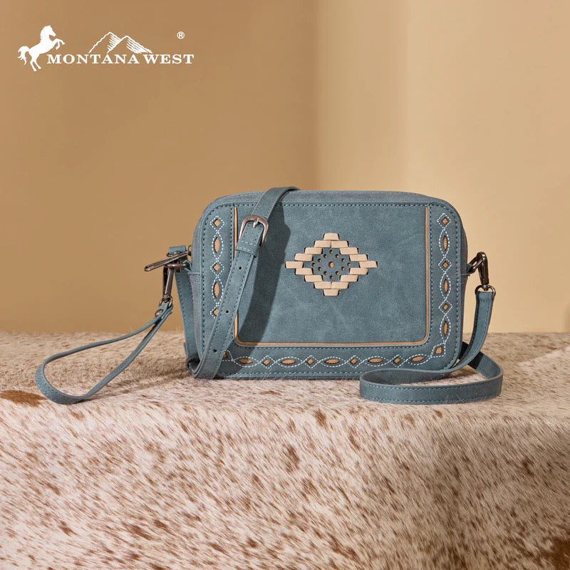 Montana West Denim Aztec Crossbody Purse