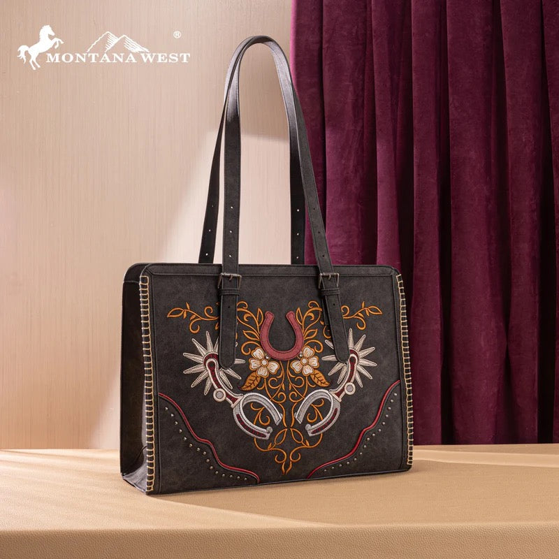 Montana West Black Spur Stitched Tote Bag