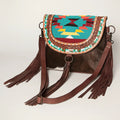 Southwestern Leather Tooled Fringe Cowhide Crossbody