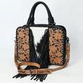 Black Filigree Tooled Fringe Tote Crossbody