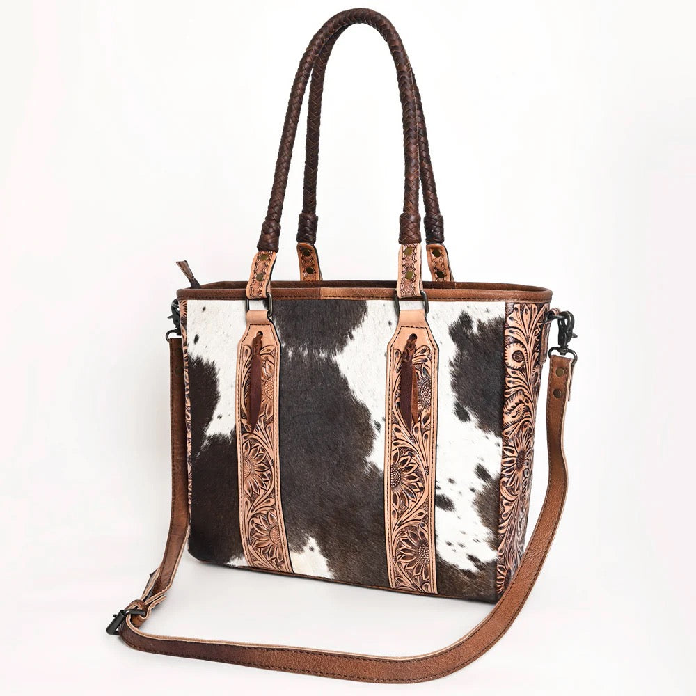 Hand Tooled Cowhide Tote Crossbody Purse