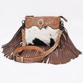 Hand Tooled Cowhide Fringe Crossbody Purse