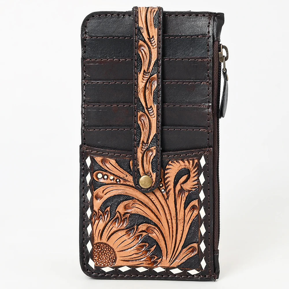 Black Filigree Tooled Leather Card Wallet