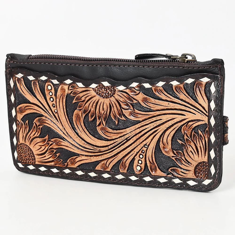 Black Filigree Tooled Leather Card Wallet