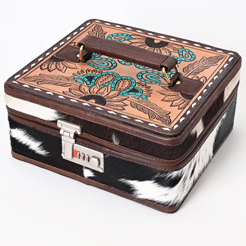 Turquoise Sunflower Tooled Cowhide Jewelry Box